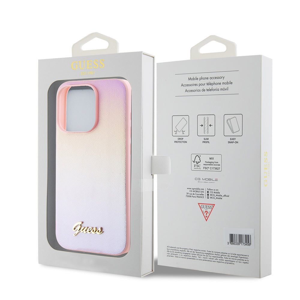 Futrola za Apple iPhone 15 Pro, Guess, Saffiano Iridescent Script, Roze