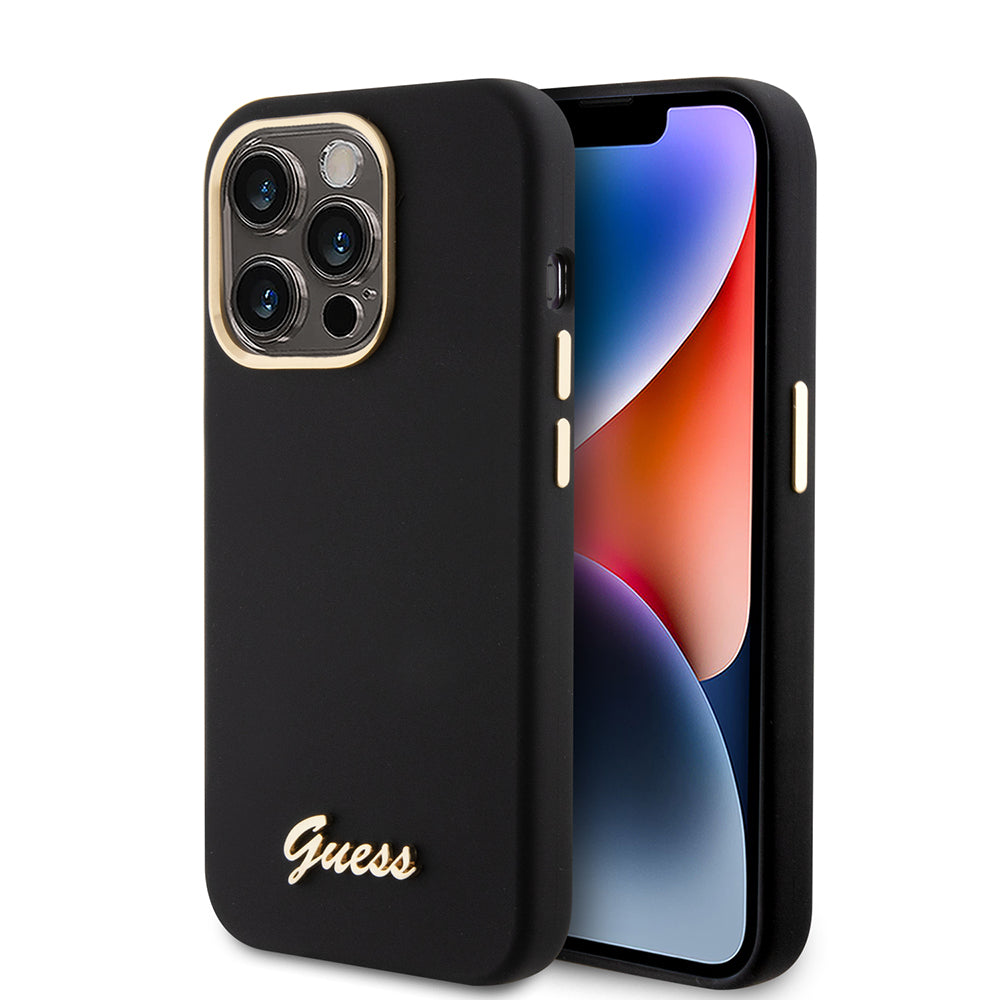 Futrola za Apple iPhone 15 Pro, Guess, Script Metal Logo & Frame, Crna