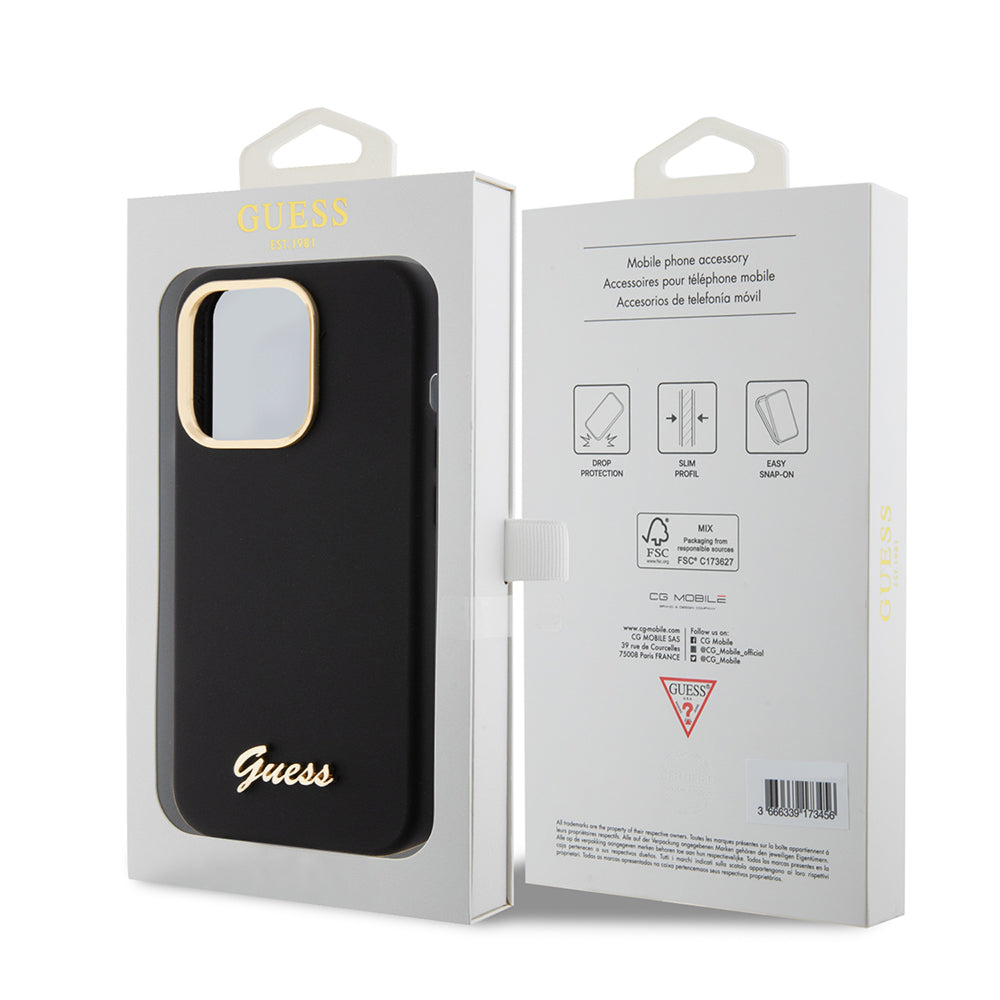 Futrola za Apple iPhone 15 Pro, Guess, Script Metal Logo & Frame, Crna
