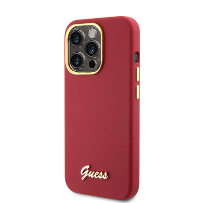 Futrola za Apple iPhone 15 Pro, Guess, Script Metal Logo & Frame, Roza