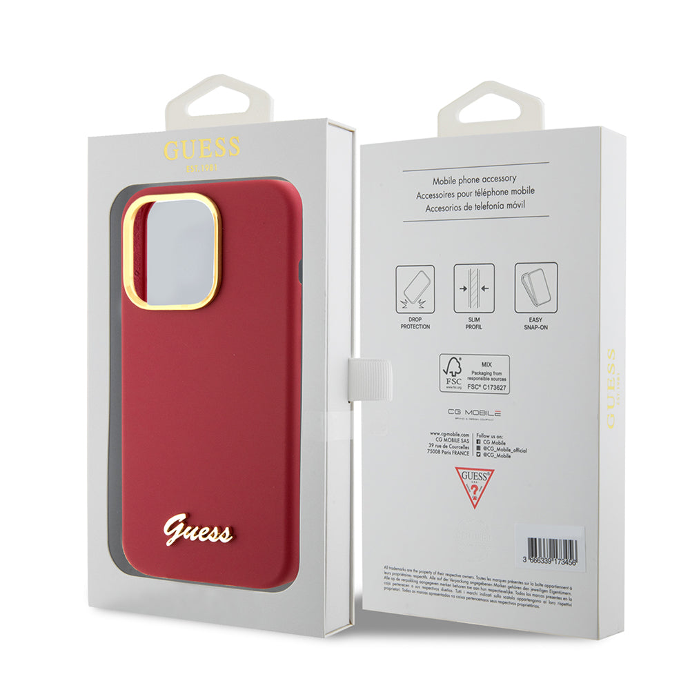 Futrola za Apple iPhone 15 Pro, Guess, Script Metal Logo & Frame, Roza