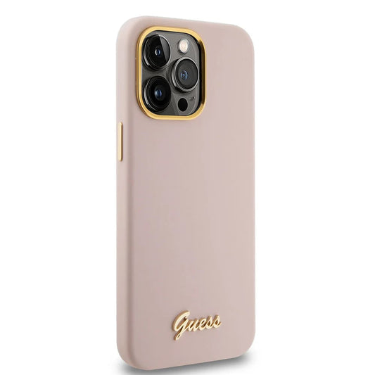 Futrola za Apple iPhone 15 Pro, Guess, Script Metal Logo & Frame, Svetlo Roze