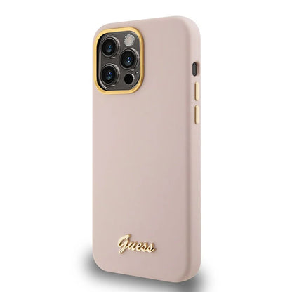 Futrola za Apple iPhone 15 Pro, Guess, Script Metal Logo & Frame, Svetlo Roze