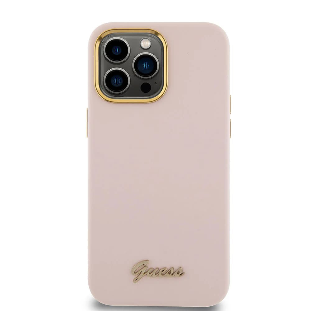 Futrola za Apple iPhone 15 Pro, Guess, Script Metal Logo & Frame, Svetlo Roze