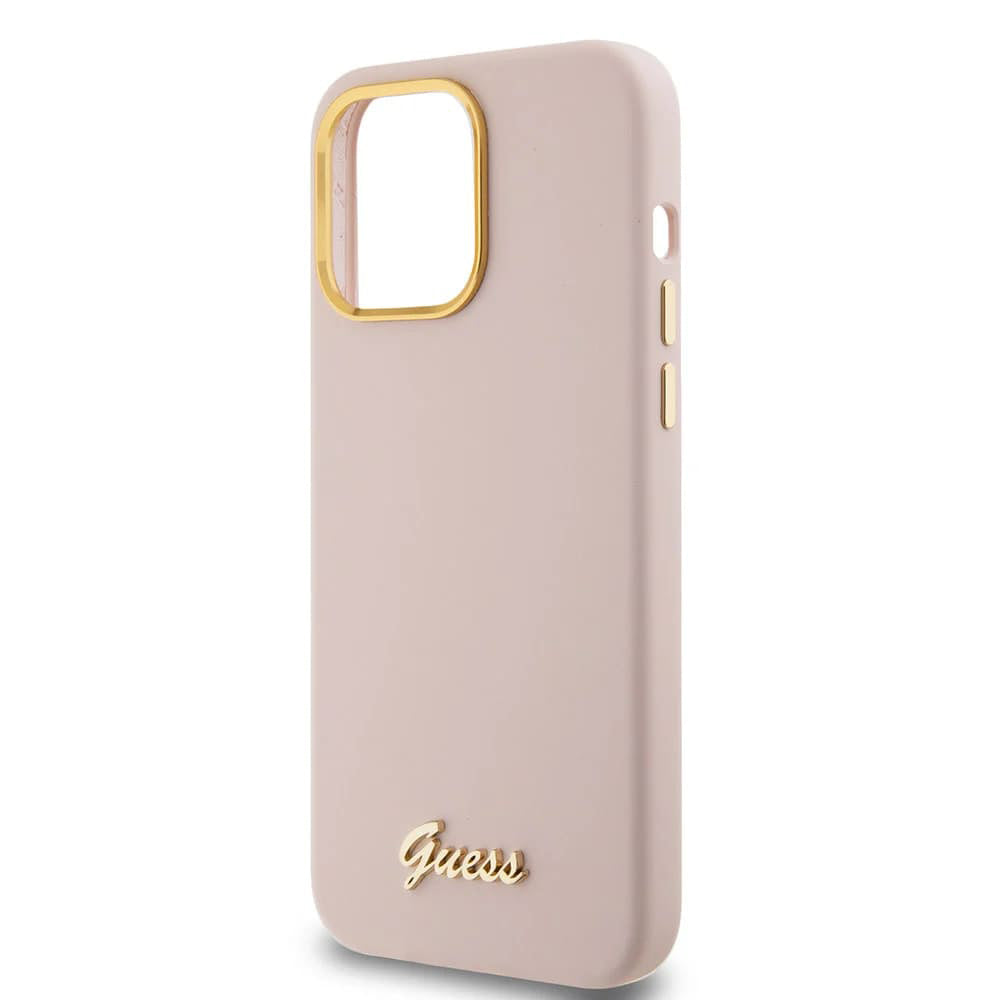 Futrola za Apple iPhone 15 Pro, Guess, Script Metal Logo & Frame, Svetlo Roze