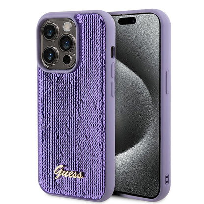 Futrola za Apple iPhone 15 Pro, Guess, Sequin Script Metal, Ljubičasta
