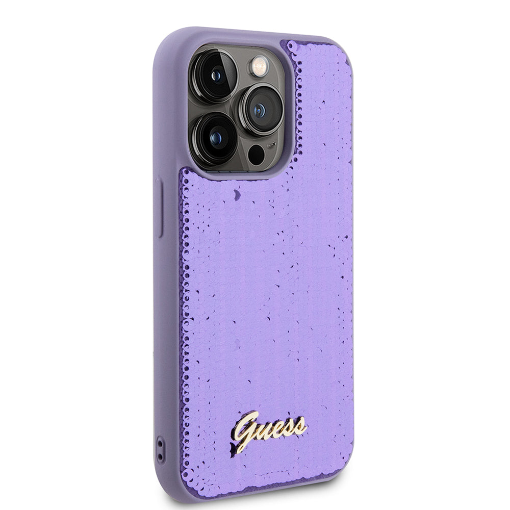 Futrola za Apple iPhone 15 Pro, Guess, Sequin Script Metal, Ljubičasta