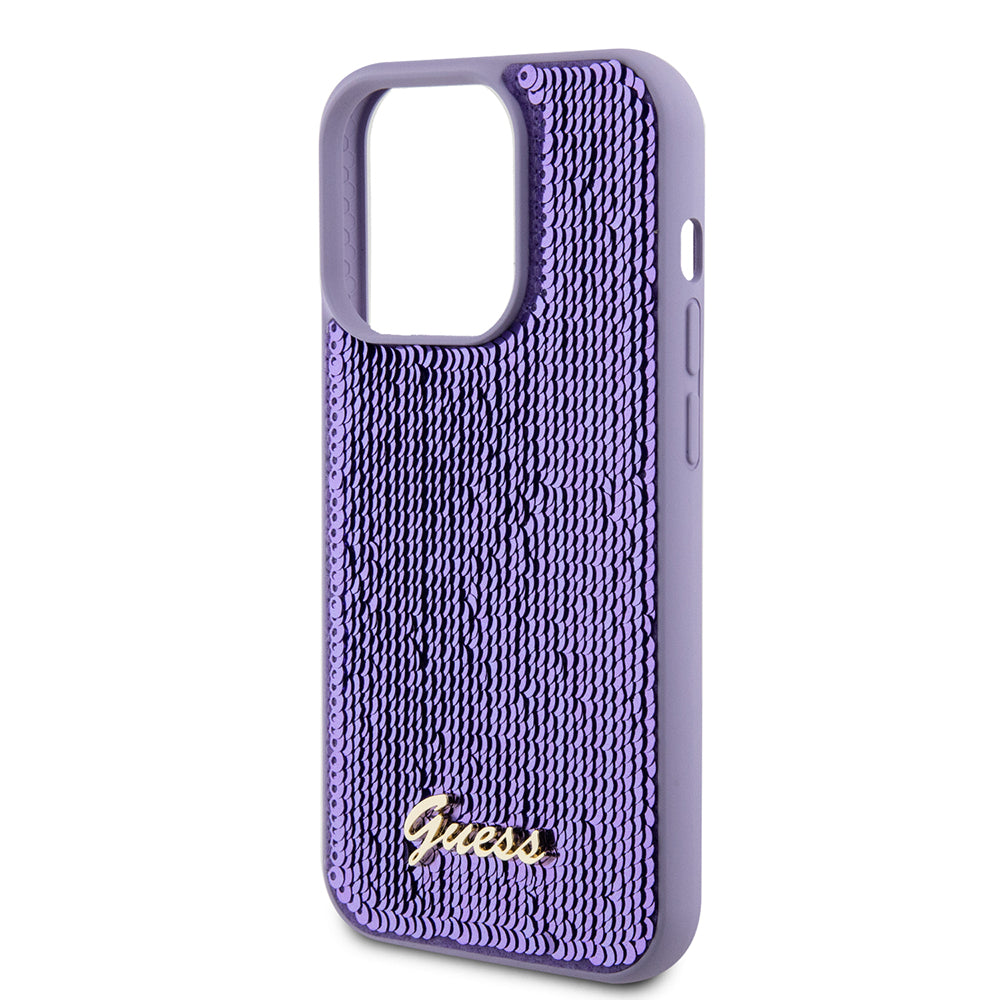 Futrola za Apple iPhone 15 Pro, Guess, Sequin Script Metal, Ljubičasta