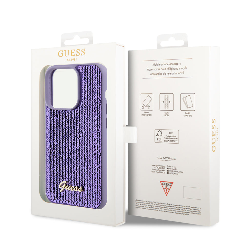 Futrola za Apple iPhone 15 Pro, Guess, Sequin Script Metal, Ljubičasta