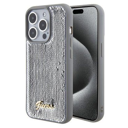 Futrola za Apple iPhone 15 Pro, Guess, Sequin Script Metal, Srebrna