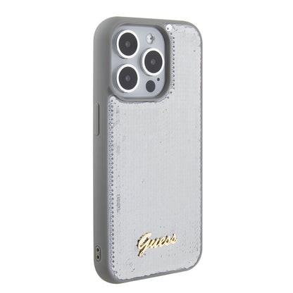 Futrola za Apple iPhone 15 Pro, Guess, Sequin Script Metal, Srebrna