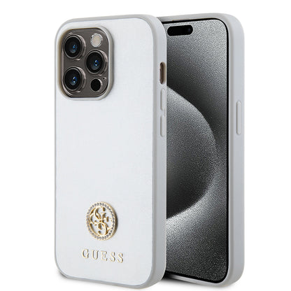 Futrola za Apple iPhone 15 Pro, Guess, Strass Metal Logo, Srebrna