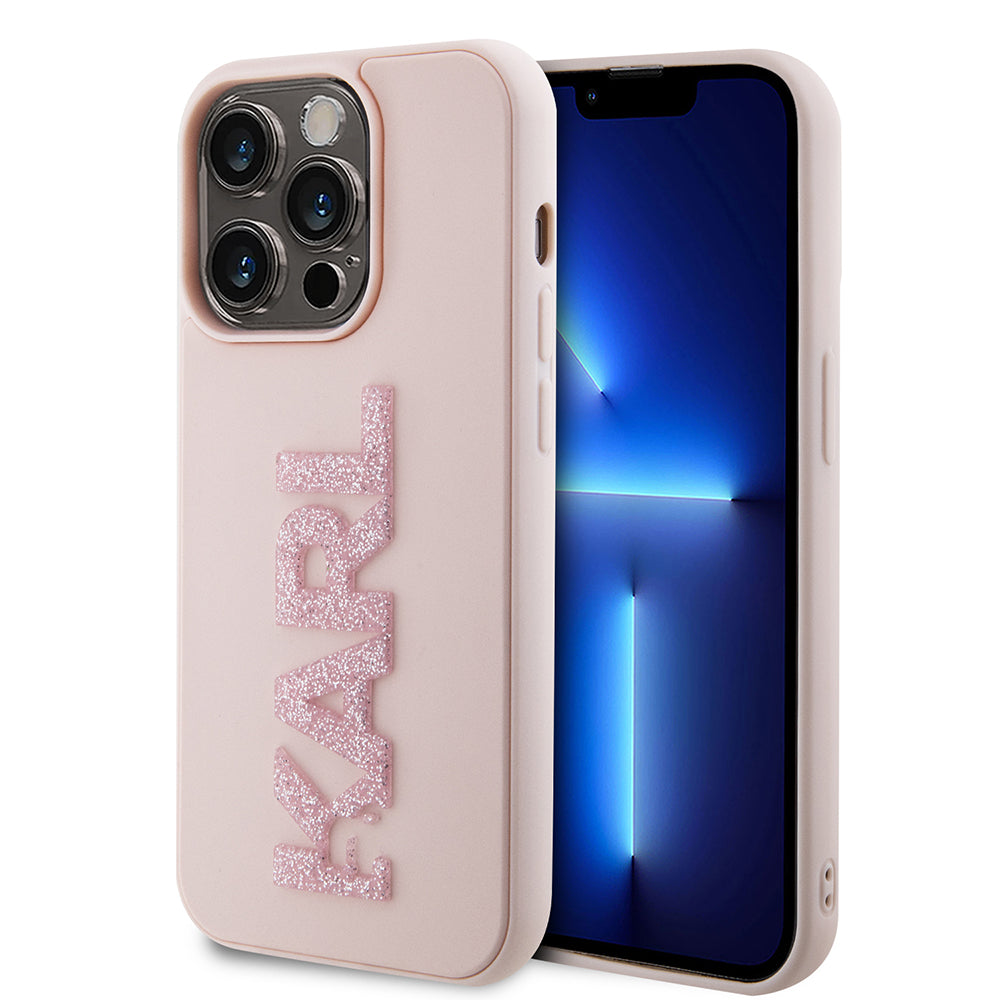 Futrola za Apple iPhone 15 Pro, Karl Lagerfeld, 3D Rubber Glitter Logo Karl, Roze