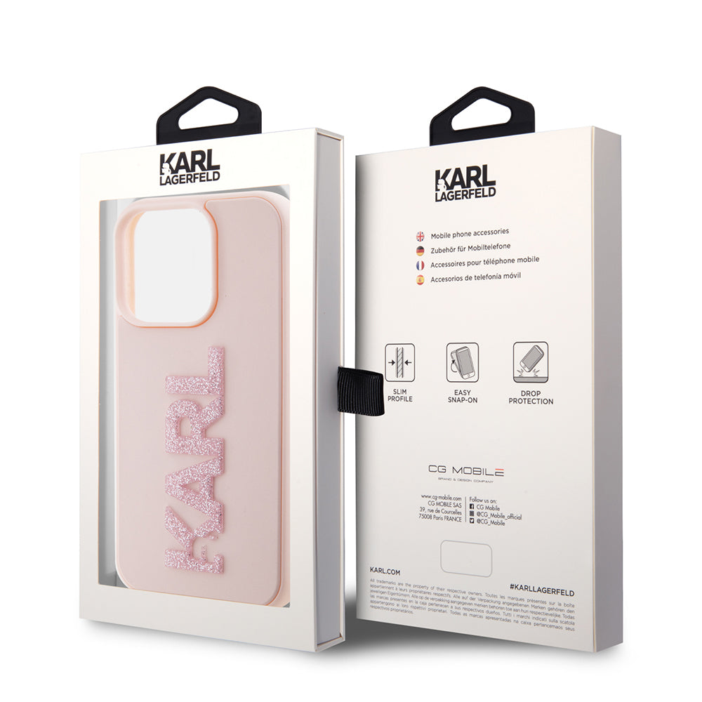 Futrola za Apple iPhone 15 Pro, Karl Lagerfeld, 3D Rubber Glitter Logo Karl, Roze