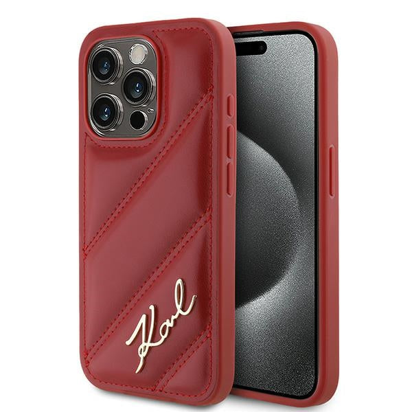 Futrola za Apple iPhone 15 Pro, Karl Lagerfeld, Diagonal Quilted Script, Rozi