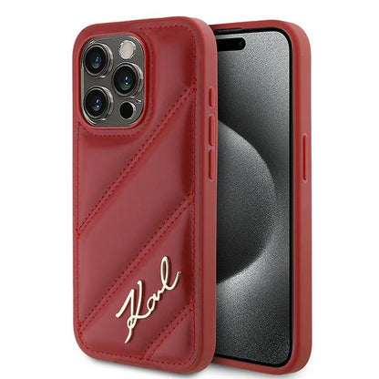 Futrola za Apple iPhone 15 Pro, Karl Lagerfeld, Diagonal Quilted Script, Rozi