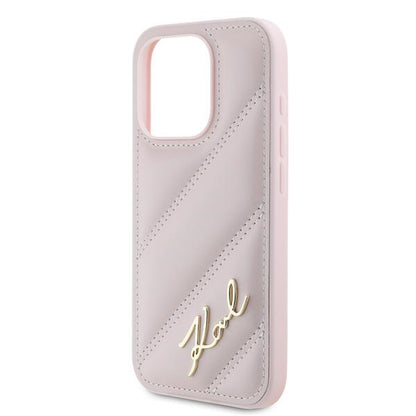 Futrola za Apple iPhone 15 Pro, Karl Lagerfeld, Diagonal Quilted Script, Roze