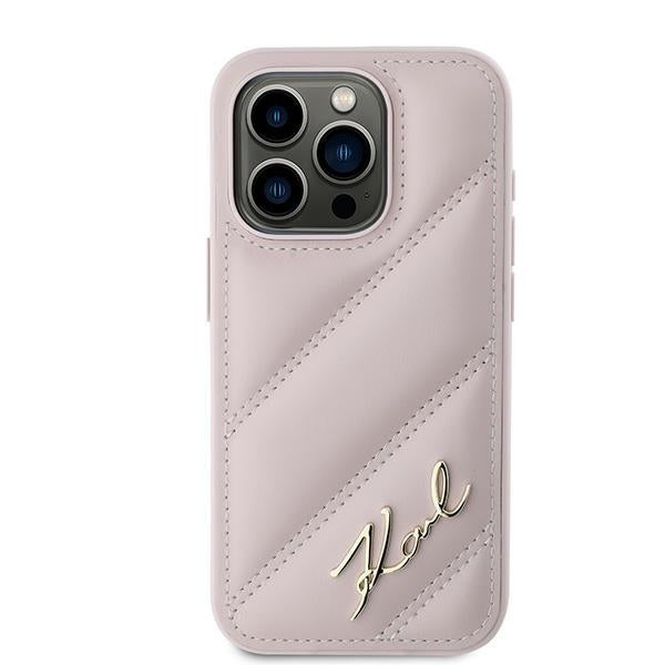 Futrola za Apple iPhone 15 Pro, Karl Lagerfeld, Diagonal Quilted Script, Roze