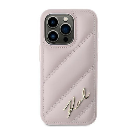 Futrola za Apple iPhone 15 Pro, Karl Lagerfeld, Diagonal Quilted Script, Roze