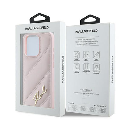Futrola za Apple iPhone 15 Pro, Karl Lagerfeld, Diagonal Quilted Script, Roze