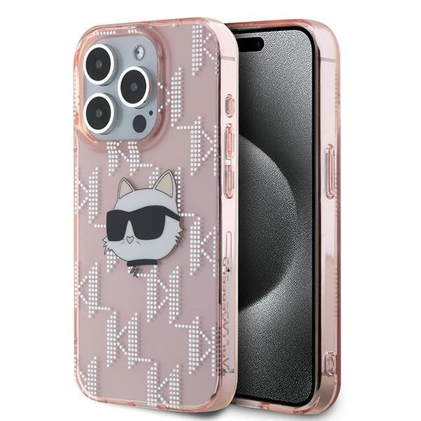 Futrola za Apple iPhone 15 Pro, Karl Lagerfeld, IML Luxury Monogram Choupette's Head, Roze