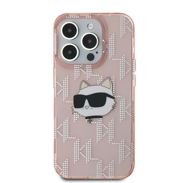 Futrola za Apple iPhone 15 Pro, Karl Lagerfeld, IML Luxury Monogram Choupette's Head, Roze