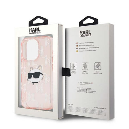 Futrola za Apple iPhone 15 Pro, Karl Lagerfeld, IML Luxury Monogram Choupette's Head, Roze