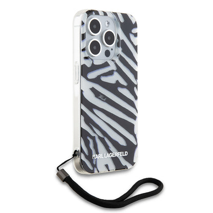 Futrola za Apple iPhone 15 Pro, Karl Lagerfeld, IML Luxury Zebra Pattern with Strap, Crna