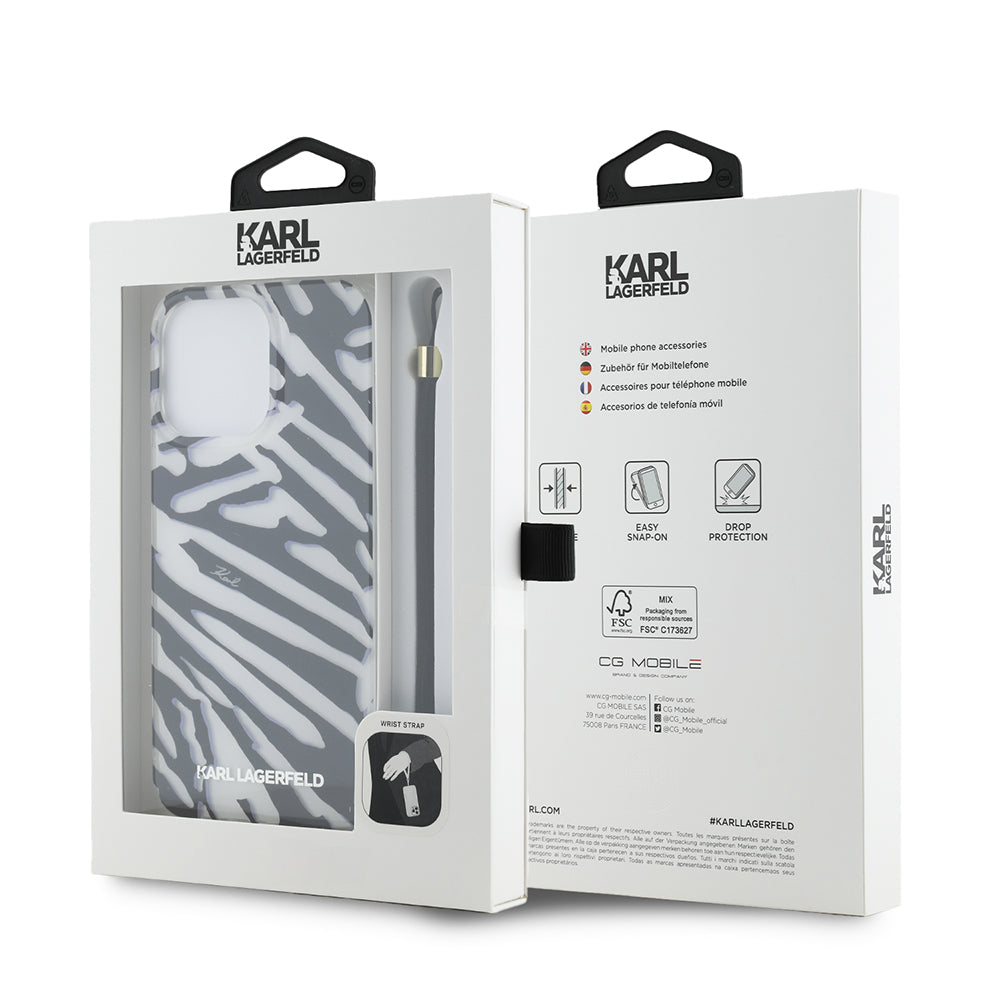 Futrola za Apple iPhone 15 Pro, Karl Lagerfeld, IML Luxury Zebra Pattern with Strap, Crna
