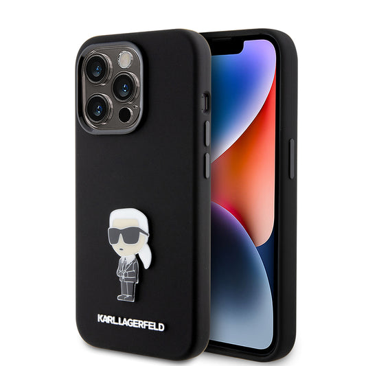 Futrola za Apple iPhone 15 Pro, Karl Lagerfeld, Silicone Metal Ikonik, Crna