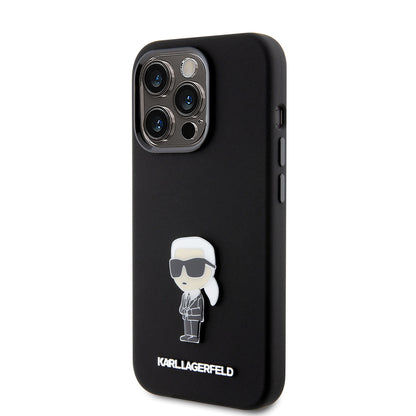 Futrola za Apple iPhone 15 Pro, Karl Lagerfeld, Silicone Metal Ikonik, Crna
