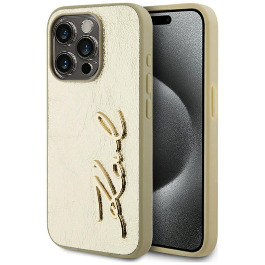 Futrola za Apple iPhone 15 Pro, Karl Lagerfeld, Metal Signature, Zlatna