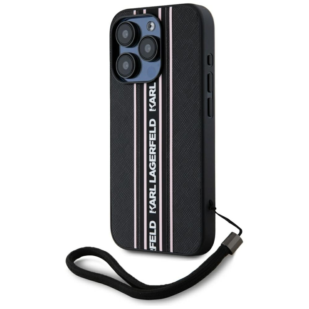 Futrola za Apple iPhone 15 Pro, Karl Lagerfeld, Saffiano Athleisure Stripes with Strap, Roze