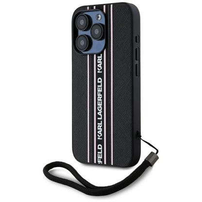 Futrola za Apple iPhone 15 Pro, Karl Lagerfeld, Saffiano Athleisure Stripes with Strap, Roze