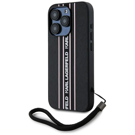 Futrola za Apple iPhone 15 Pro, Karl Lagerfeld, Saffiano Athleisure Stripes with Strap, Roze