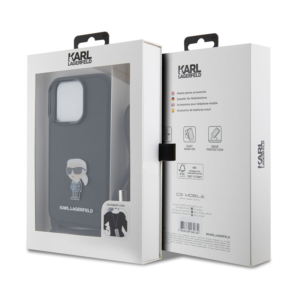 Futrola za Apple iPhone 15 Pro, Karl Lagerfeld, Saffiano Crossbody Monogram Metal Pin Karl, Crna