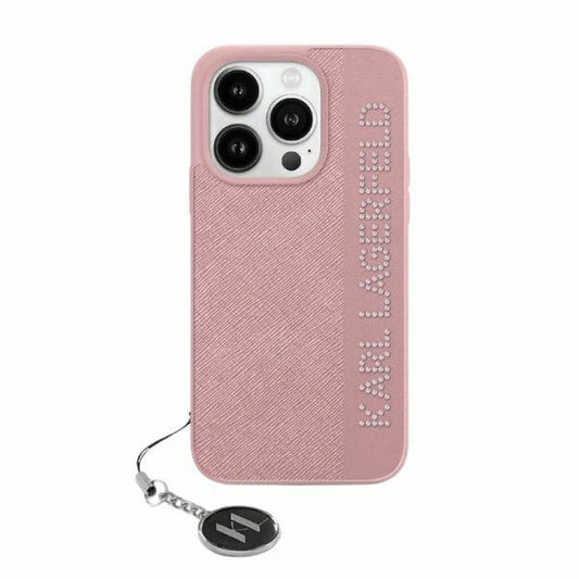 Futrola za Apple iPhone 15 Pro, Karl Lagerfeld, Saffiano Rhinestones & Charm, Roze