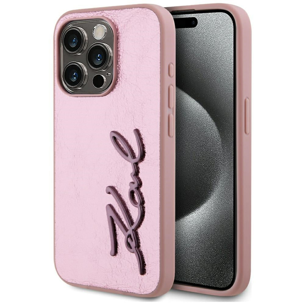 Futrola za Apple iPhone 15 Pro, Karl Lagerfeld, Metal Signature, Roze