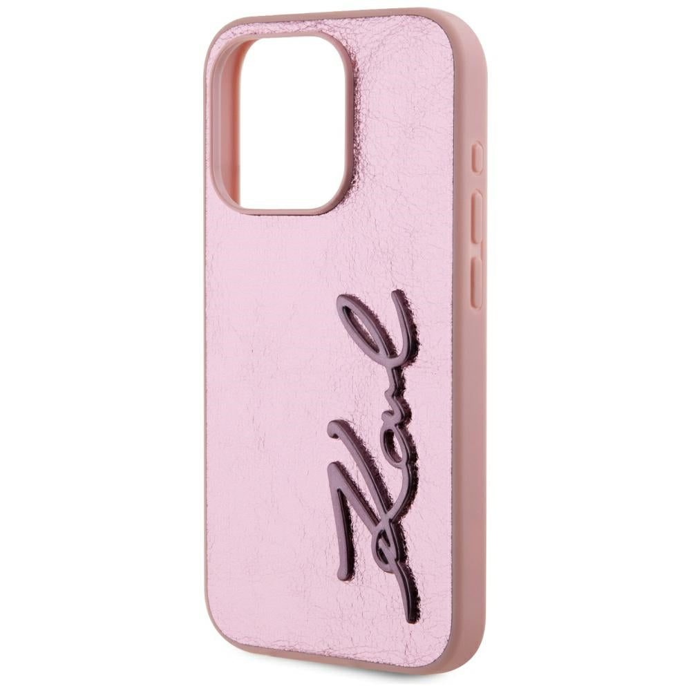 Futrola za Apple iPhone 15 Pro, Karl Lagerfeld, Metal Signature, Roze