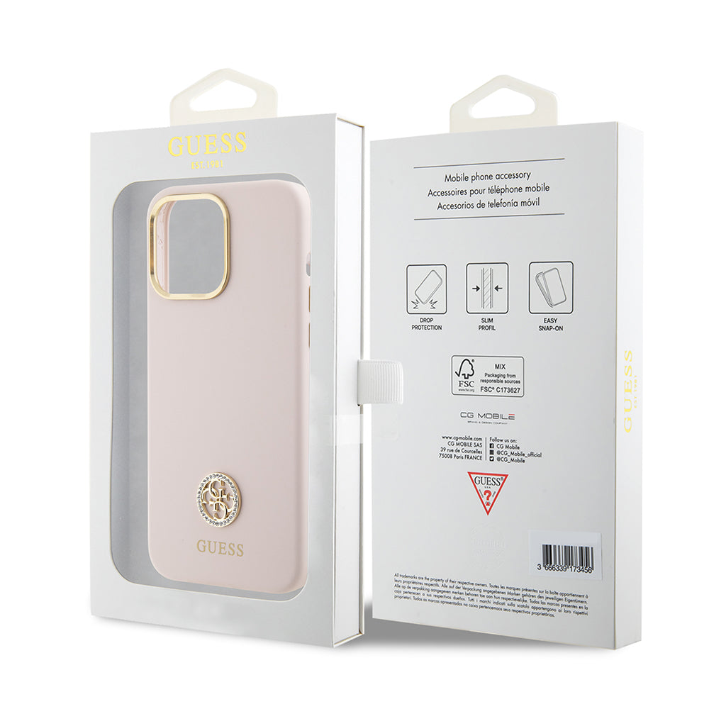 Futrola za Apple iPhone 15 Pro Max, Guess, 4G Strass Metal Logo, Roze