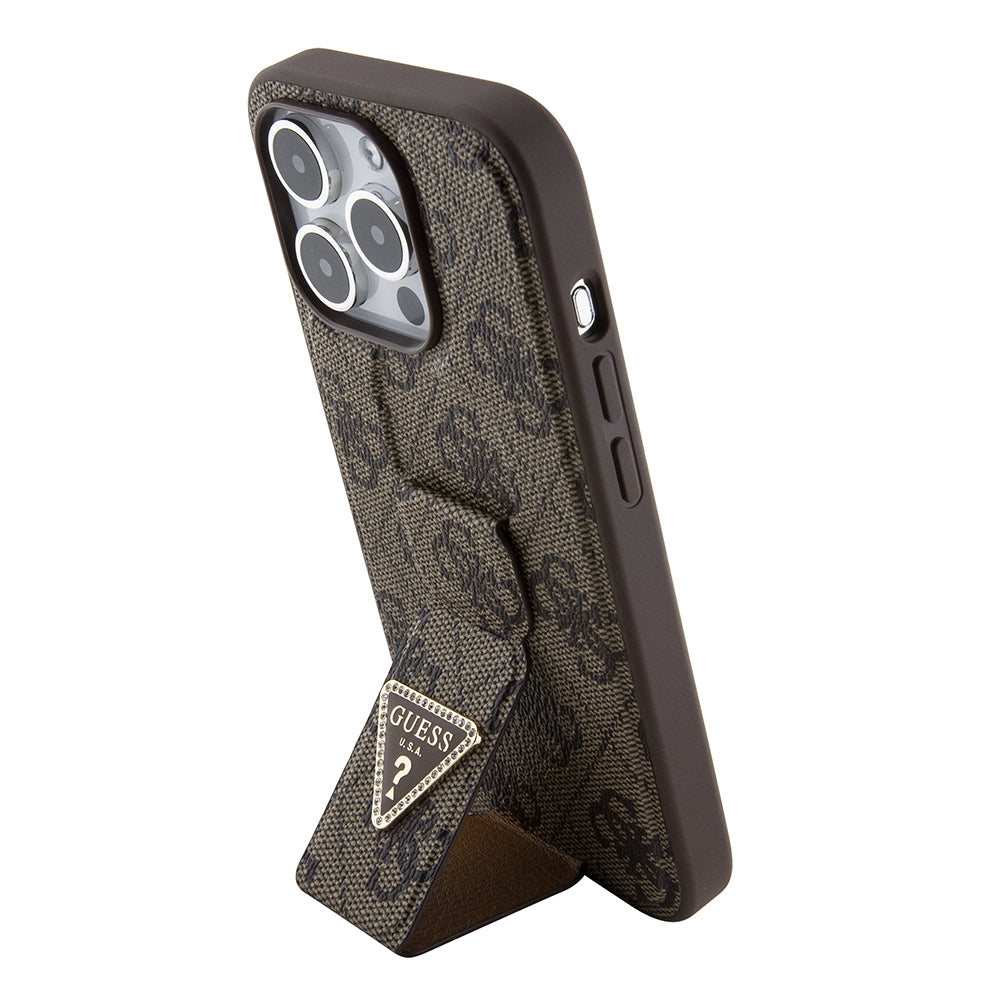 Futrola za Apple iPhone 15 Pro Max, Guess, Grip Stand 4G Triangle Strass, Braon