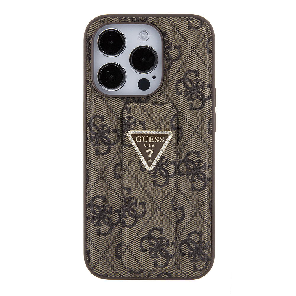 Futrola za Apple iPhone 15 Pro Max, Guess, Grip Stand 4G Triangle Strass, Braon