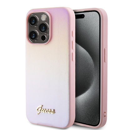 Futrola za Apple iPhone 15 Pro Max, Guess, Iridescent Metal Script, Roze