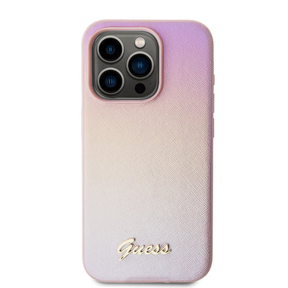 Futrola za Apple iPhone 15 Pro Max, Guess, Iridescent Metal Script, Roze