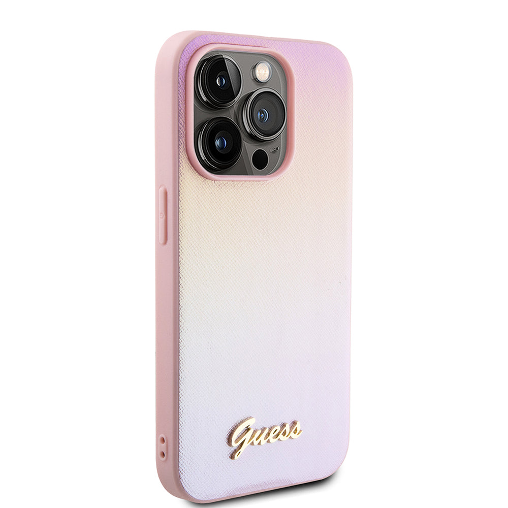 Futrola za Apple iPhone 15 Pro Max, Guess, Iridescent Metal Script, Roze