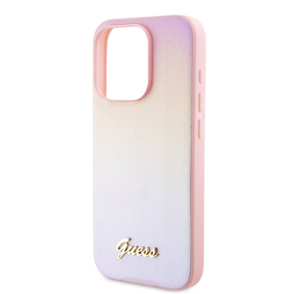 Futrola za Apple iPhone 15 Pro Max, Guess, Iridescent Metal Script, Roze