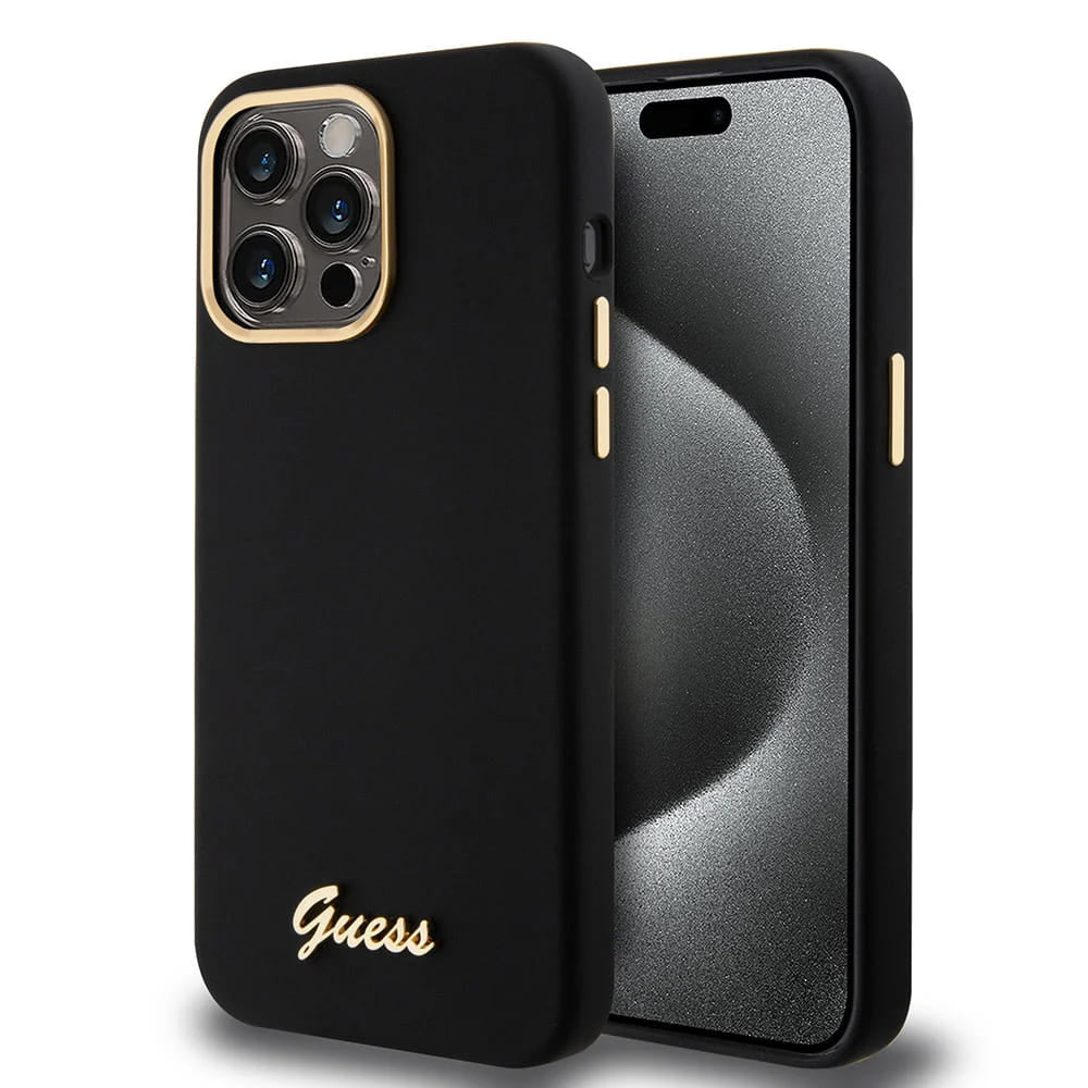 Futrola za Apple iPhone 15 Pro Max, Guess, Script Metal Logo & Frame, Crna