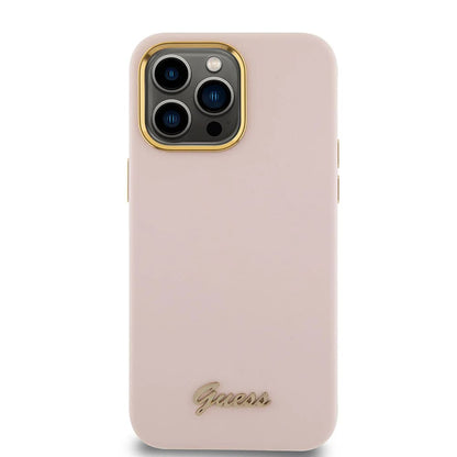 Futrola za Apple iPhone 15 Pro Max, Guess, Script Metal Logo & Frame, Svetlo Roze