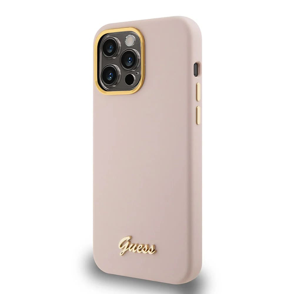 Futrola za Apple iPhone 15 Pro Max, Guess, Script Metal Logo & Frame, Svetlo Roze