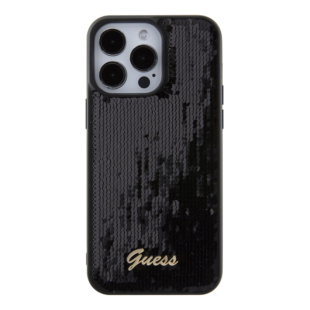 Futrola za Apple iPhone 15 Pro Max, Guess, Sequin Script Logo, Crna GUHCP15XPSFDGSK